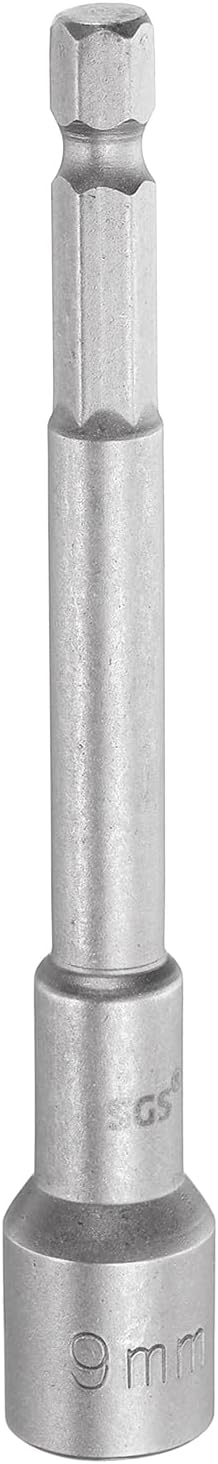 HARFINGTON Nut Driver Drill Bit 9mm Metric Socket 1/4" Hex Shank 3.94" (100mm) Long Magnetic 6-Point Sockets Quick Change CR-V Steel Bolt Setters for Power Drill Drivers