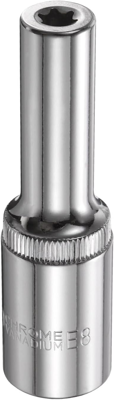HARFINGTON E-Torx Socket 1/2" Drive E8 Star Female Socket 3.1" Length External Torx Deep Sleeve Chrome Plating 6 Point Spline Sleeve for Auto Repairs Home Maintenance