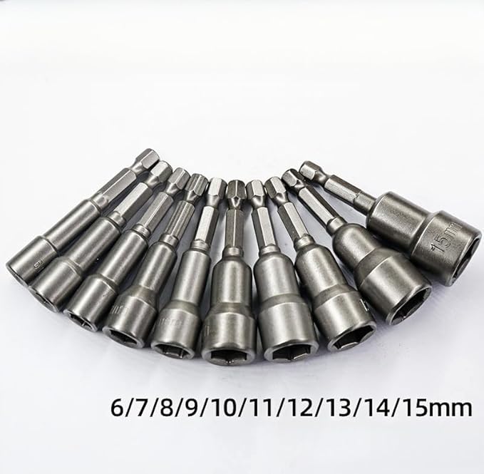 10PCS 5/16 Nut Driver Set,6mm-19mm Hex 5/16 Drill Bit Nut Driver Set Socket Adapter 1/4 Inch 42mm Electrician Tools