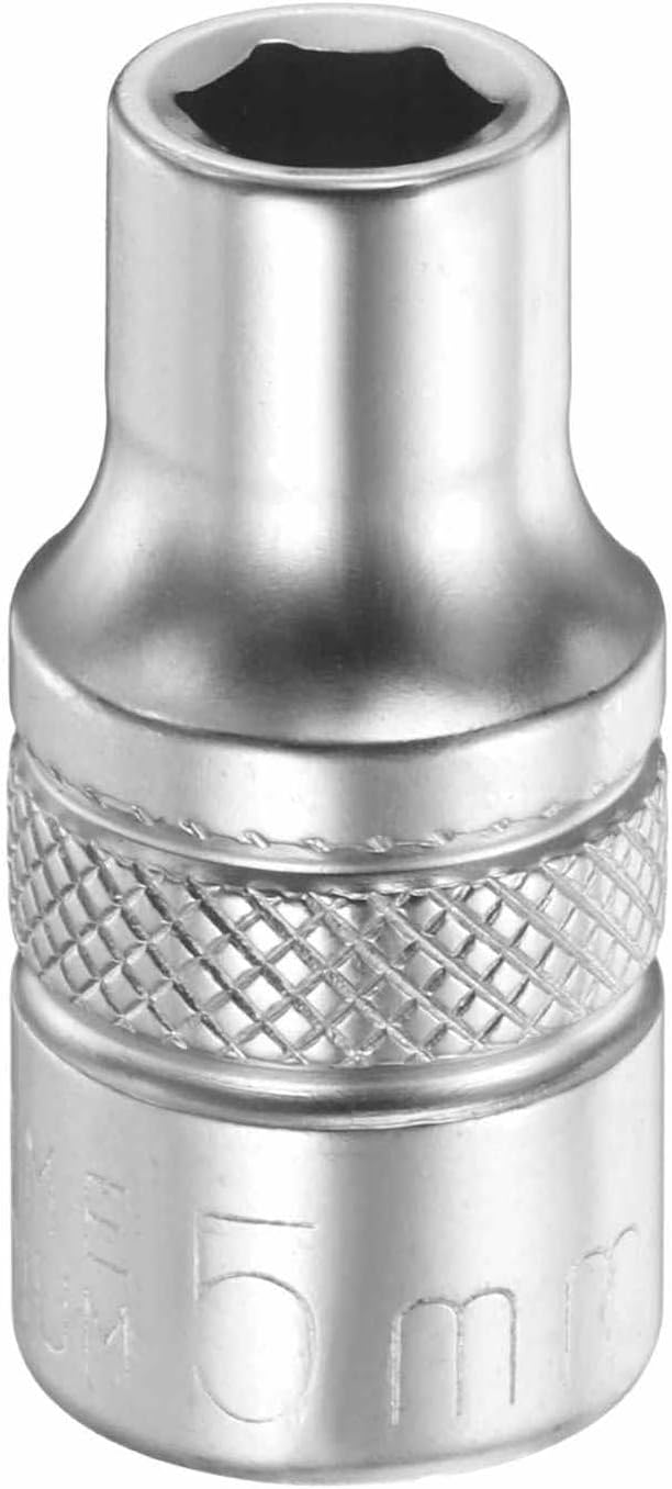 HARFINGTON 6 Points Deep Socket 1/4" Drive 5mm Deep Metric CR-V Steel Polished Nickel Plating Flip Sleeve 25mm / 1" Extra Long Socket Tool for Home Auto Nuts Bolts Repair