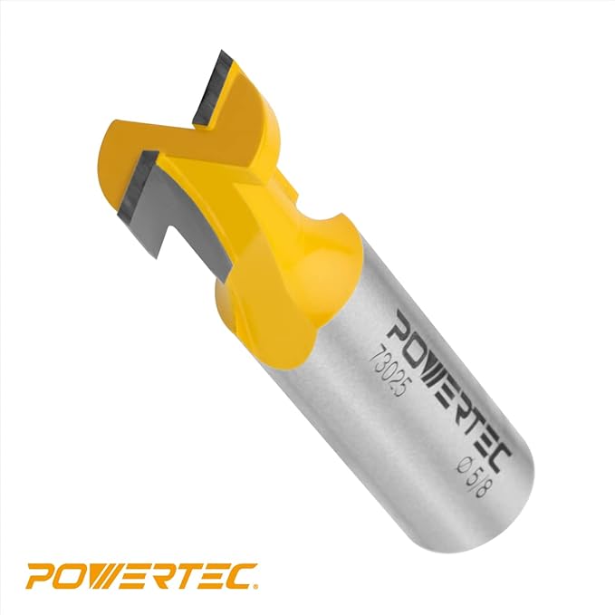 POWERTEC T Track Router Bit, Tungsten Carbide Tipped Router Bit, 1/2" Shank, 5/8" Dia., Slatwall, T Slot for Picture Frames, Compatible with 1/4" & 5/16" T Track Bolts, 2PK (73025-P2)
