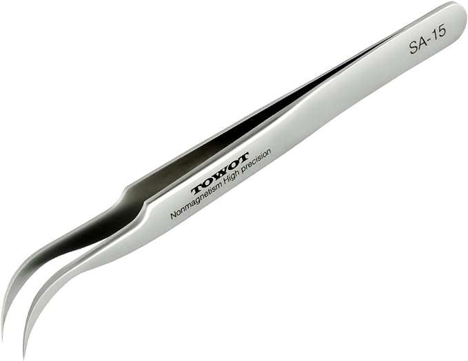 TOWOT Precision Tweezers, Stainless Steel Eagle Beak Tweezers for Craft, Electronics, Soldering, Experimental Work, Jewelry-Making, Non-Magnetic Curved Tweezers