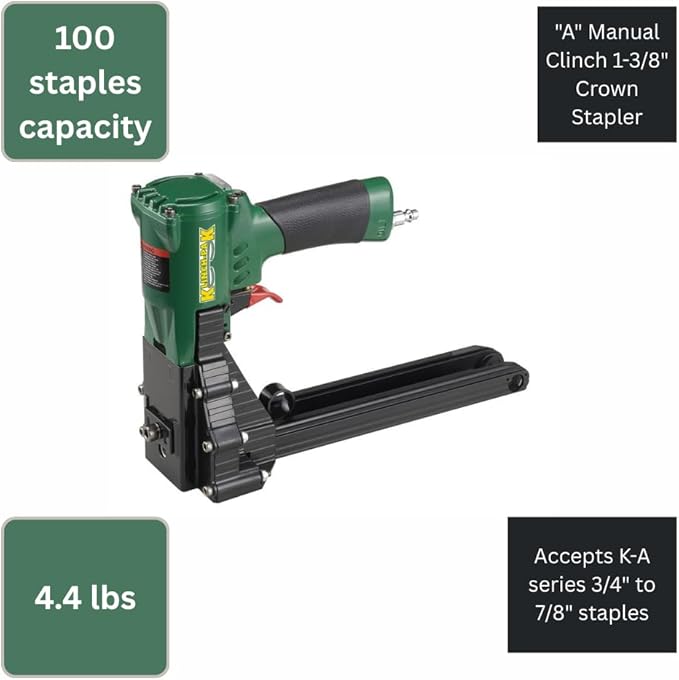 Klinch-Pak KP-APN22, Pneumatic Carton A 1-3/8" Crown Strip Stapler Accepts K-A Series 3/4" to 7/8" Staples, Ideal for Box Closing, Displays, Packaging