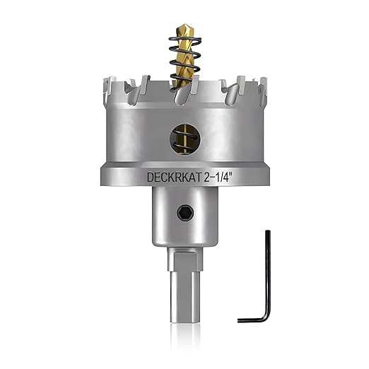 DECKRKAT 2-1/4" TCT Hole Saws for Hard Metal, Heavy Duty 57mm Tungsten Carbide Tipped Hole Cutters Set with Spring-Loaded Pilot Drill Bits for Stainless Steel, Metal, Iron, and Plastic.