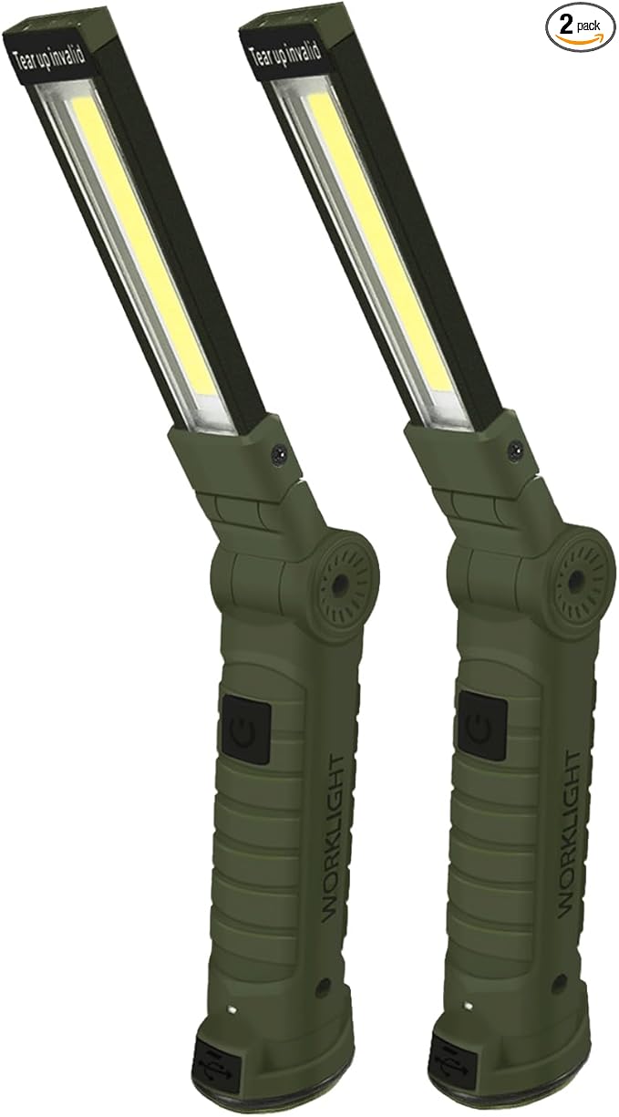 Working Light Portable, Rechargeable Work Lights with Magnetic Base Hanging Hook,360째 Rotate 5 Modes,COB LED 700 Lumens Foldable Inspection Light for Car Repair, Grill and Outdoor Use(2pack)