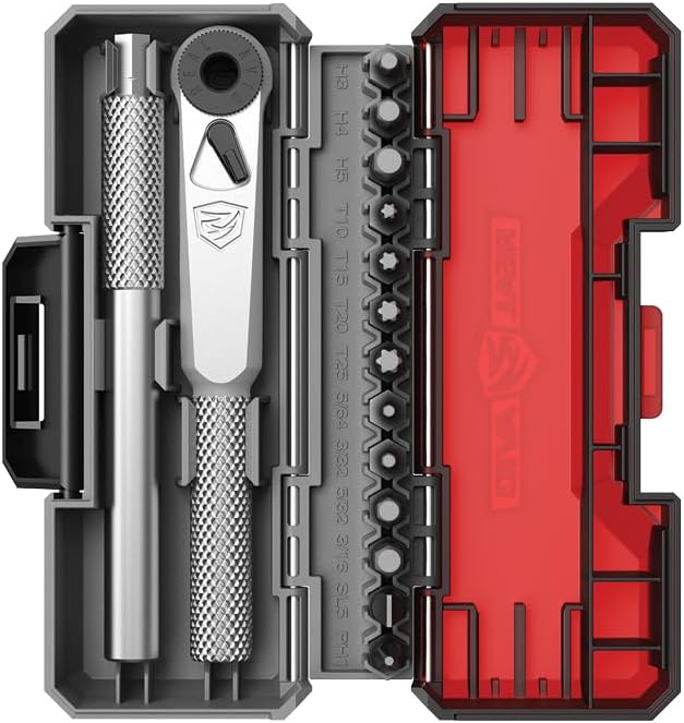 Real Avid X3 Ratcheting Screwdriver Set with 13 Bits, 3-in-1 Driver, T-handle & Extension - Includes 4 Hex 4 Torx 3 Metric 4 Standard Hex & Phillips