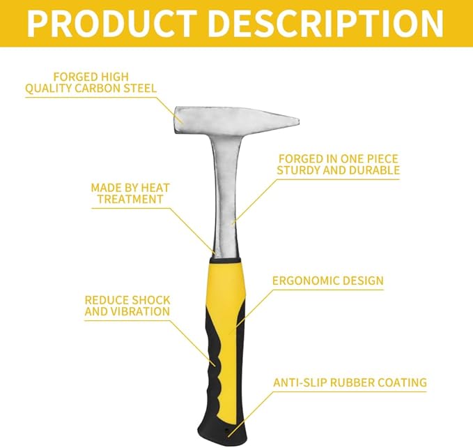 Sheet Metal Hammer - 21oz Tinsmith With Integral Forging for HVAC, Pipe Work, Square Shaping, Tinning (600, Yellow)