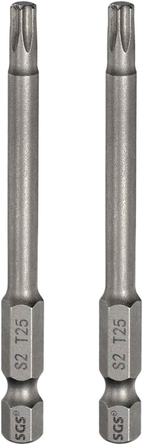 HARFINGTON 2pcs T25 Torx Head Screwdriver Bit 1/4" Hex Shank 3" (75mm) Long Magnetic No Hole Tip Tamper Proof 6 Point Star Screw Driver Drill Bits S2 Steel Industrial Power Screwdrivers