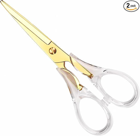 Gold Scissors, Stainless Steel Blade with Acrylic Handle, All Purpose Scissor for Office, School, Home, Fabric Shears, Tijeras (6.3" Gold)