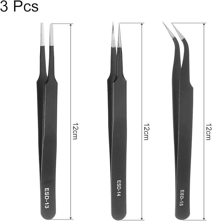 uxcell 3pcs Precision Tweezers Set Anti-Static Non-Magnetic Stainless Steel ESD Tweezers Set Kit Fine Point Tweezers for Electronics Laboratory Industrial Craft DIY