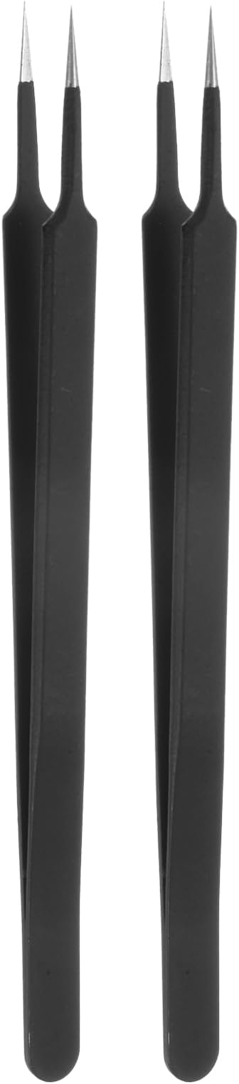 HARFINGTON 2pcs Stainless Steel Precision Tweezers 6.3 Inch Long Handle Pointed Tip Tweezers Multi Purpose for Craft Industrial Work Laboratory Use, Black