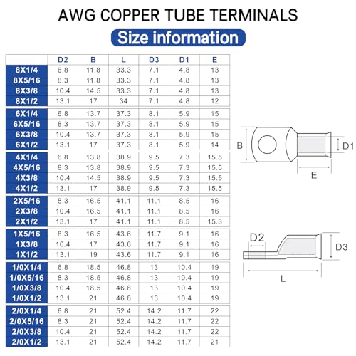 XHF 10PCS 1/0 AWG-5/16 Heavy Duty Battery Lugs with 3:1 Heat Shrink Tubing, Ring Terminals Battery Cable Ends Copper Eyelets Electrical Battery Connectors