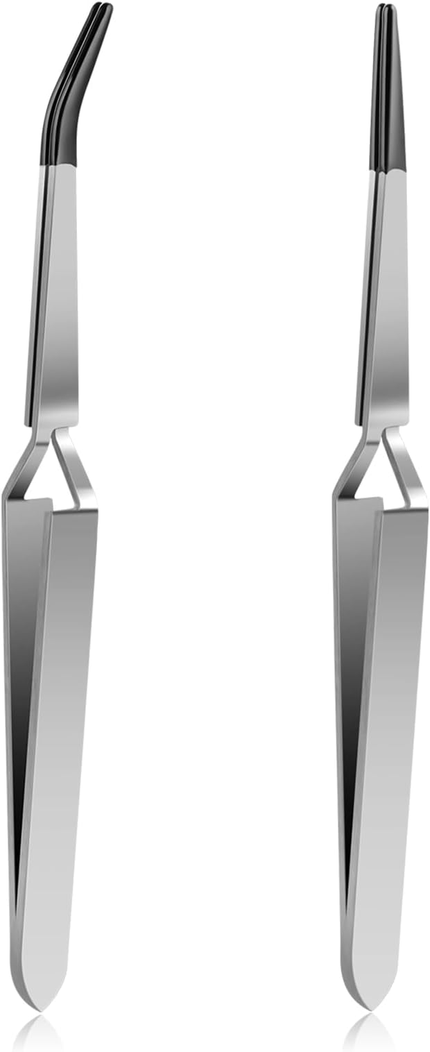 2 Pieces Rubber Tipped Tweezers Set Reverse Stainless Steel Cross Locking Tweezers PVC Tips Bent and Straight Flat Tip Tweezers Stamp for Coins Jewelry Hobby Crafts Industrial Electronic