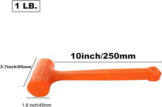 Acrux7 Dead Blow Hammer Set of 2 Pcs 1Lb Neon Rubber Orange Mallet Hammer with Non-Marring Rubber Coating, Dead Blow Ball Peen Hammer, Checkered Grip, Spark and Rebound Resistant