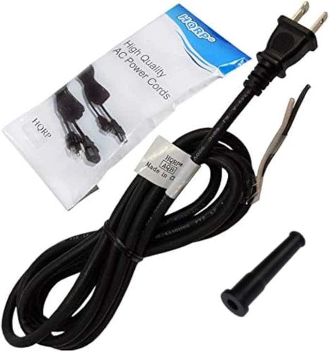 HQRP 8ft AC Power Cord + Cord Protector Strain Relief for DeWalt 330072-98 325090-11 D28110 D28112 D28402 DWE4887 DW400 DW402 DW802 Electric Grinder, DW101 DW102 DW103 DW104 Drill Mains Cable Repair