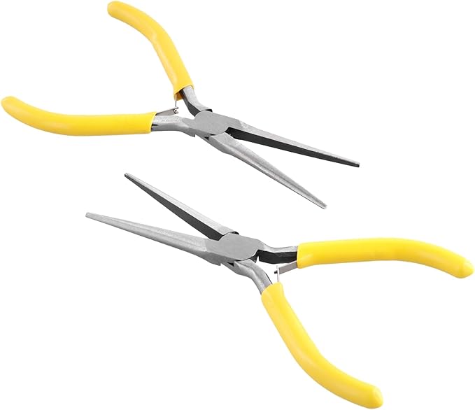 12 PCS 6 Inch Needle Nose Pliers, Long Needle Nose Pliers, Yellow Handle Tapered Needle Nose Plier for Handmade Craft, Jewelry Making