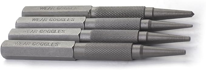 Maxmoral 4 Pieces Nail Setter Punch and Center Punch Set Heat Treated Alloy Steel with Knurled Grip 4 Sizes