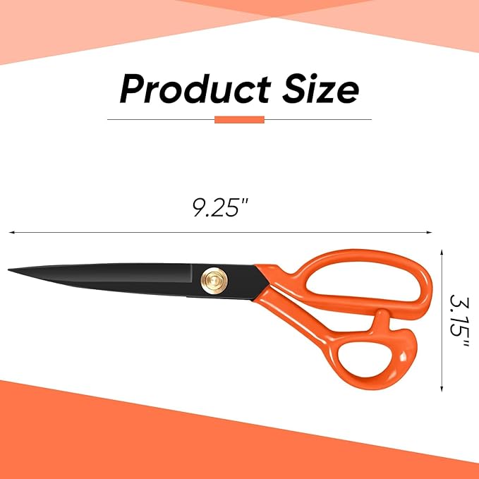 Professional Tailor Scissors Heavy Duty - Multi-Purpose Sewing Fabric Scissors for Leather Cutting Industrial Sharp Shears Home Office Arts, and Crafts (9 Inch) Orange