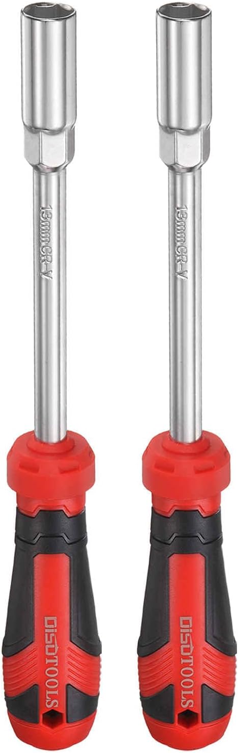 HARFINGTON 2 Pcs Metric Nut Driver 13mm CR-V Non-Magnetic Tip Hollow Shafts Hex Socket Screwdriver with Anti-Slip Handle for Automobile Repair Bit Driver