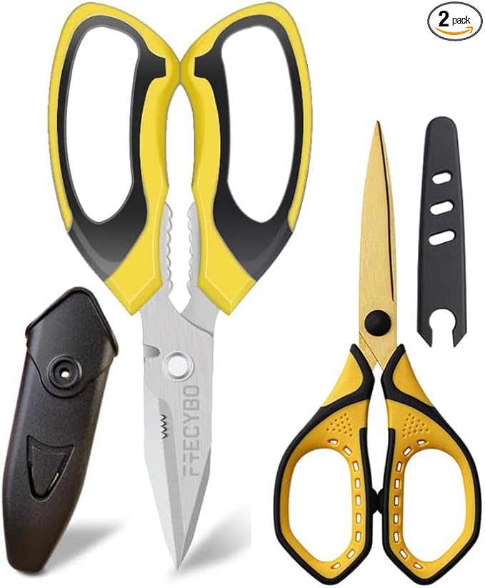 Ultra Sharp Stainless Steel Shears, Heavy Duty Scissors with Protective Cover, All Purpose Carpet Shears, Easy Cutting Cardboard, Leather, Fabric, Wires