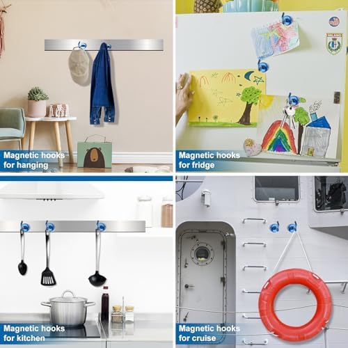 LOVIMAG Magnetic Hooks for Cruise Cabins, 85lbs Blue Magnetic Hooks for Classroom, Strong Magnets with Hooks for Hanging, Neodymium Magnet Hooks for Fridge, Ceiling, Locker, Camper, Travel-25 Pcs