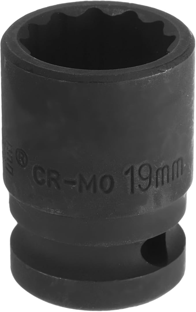 uxcell 1/2" Drive x 19mm Shallow Impact Socket 12-Point Metric CR-MO Steel Nut Impact Grade Socket for Auto Repair