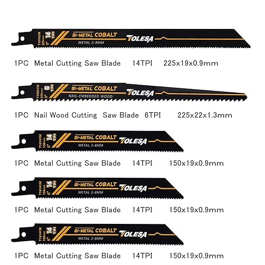 TOLESA 10 Pack Reciprocating Saw Blade Set, Premium 6 to 9 Inch Wood & Metal Cutting Pruner Saw Blades with Storage Box