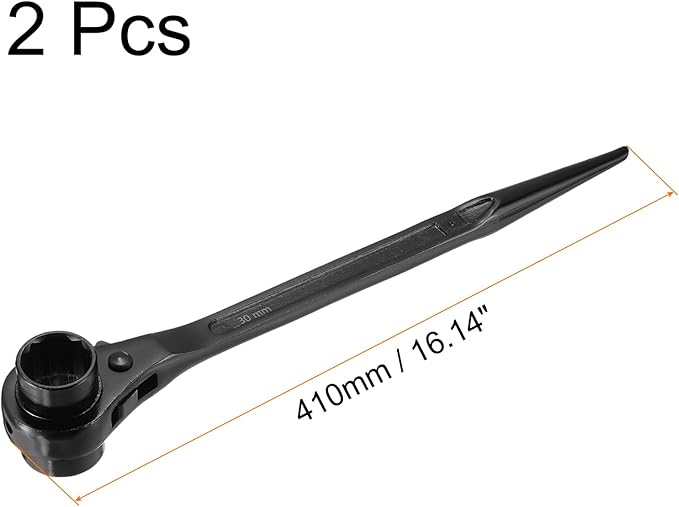 uxcell 30 x 32mm 12-Point Scaffold Podger Ratchet Spanner Ratcheting Socket Wrench Tool (Black) 2pcs