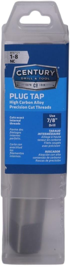 Century Drill & Tool ??97121 Carbon Steel Plug Style Tap ??1-8 NC ??For Detailed Projects with Precise Control
