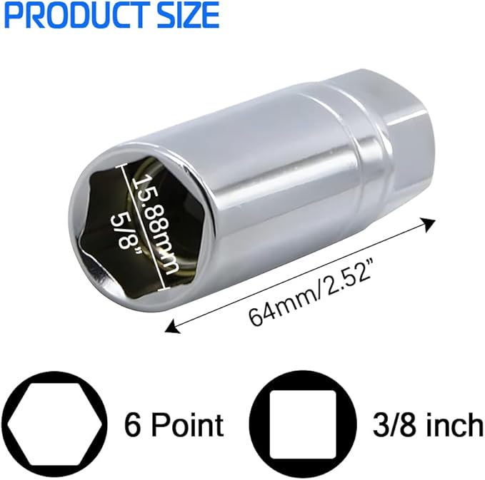 5/8-inch Magnetic Spark Plug Socket 3/8-inch Drive 6-Point Powerful Magnet Retains Spark Plugs Chrome Vanadium Steel