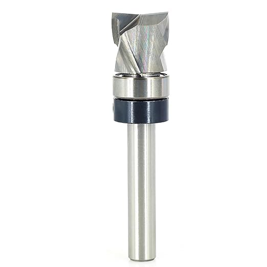 Solid Carbide Compression Flush Trim Router Bit 1/4 Shank, 2+2 Flute, 1/2" Diameter, 1/2" Cutting Length, Pattern and Mortising Trim Router Bit, Template Top Bearing Router Bit