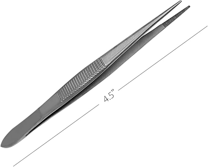 Splinter Forceps - Fine Point - Tweezers Stainless Steel Straight & Curved (Straight 4.50")