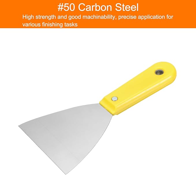 HARFINGTON Carbon Steel Putty Knife 4" Plastic Handle Spreading Drywall Flex Putty Scraper for Wallpaper Wall Taping Scraping Paint, Yellow