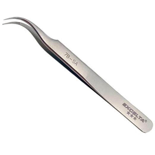 Excelta - 7B-SA - Tweezers - Very Fine Point - Curved - Three Star - Anti-Mag. SS - Serrated Tips, 0.06" Height, 0.39300000000000002" Wide, 4.5" Length