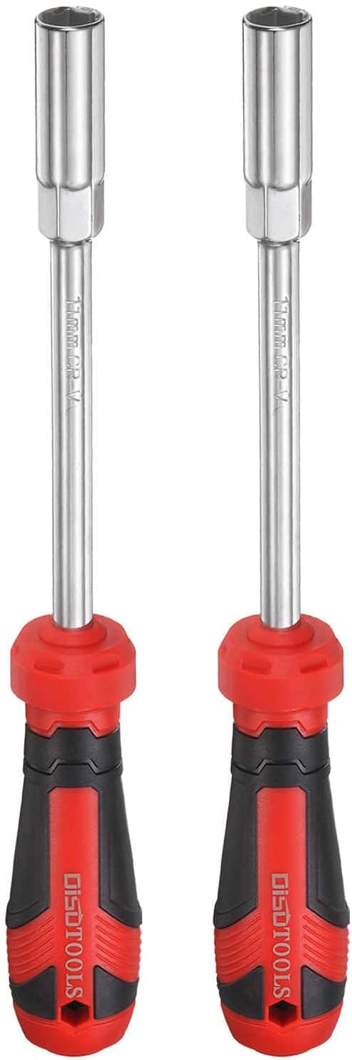 HARFINGTON 2 Pcs Metric Nut Driver 11mm CR-V Non-Magnetic Tip Hollow Shafts Hex Socket Screwdriver with Anti-Slip Handle for Automobile Repair Bit Driver