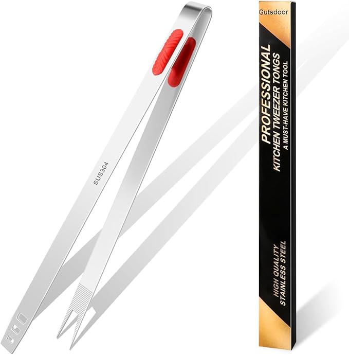 Gutsdoor 12-Inch Professional Kitchen Tweezers Stainless Steel Grill Tongs for BBQ, Grilling, Camping and Home Cooking Multi-Use Precision Cooking Tweezers for Outdoor Grill & Home Kitchens