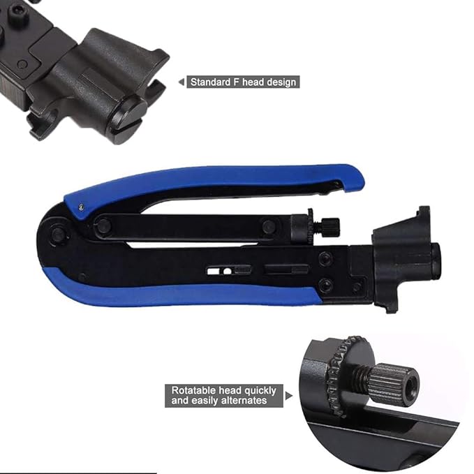 TLS.eagle Coax Cable Crimper Coaxial Compression Tool Kit Adjustable Wire Stripper with F RG6 RG59 RG11 RG7 Pack of 20 Blue