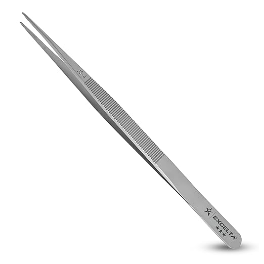 Excelta JS-4 Gemologist Forceps, Straight Medium Tweezers, 0.035” Tip, Precision Gem Handling Tool, Stainless Steel AISI 440, Conductive Surface, Ideal for Jewelry & Gemstone Work, Made in Switzerland
