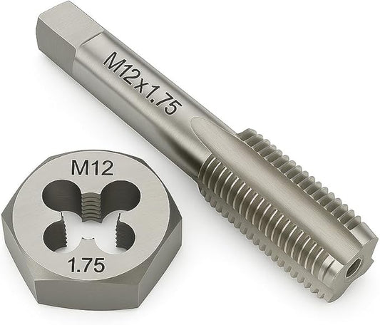 M12x1.75 Metric Tap and Die Set Right Hand HSS Tap & GCr15 Hex Die for Metal Thread Repair