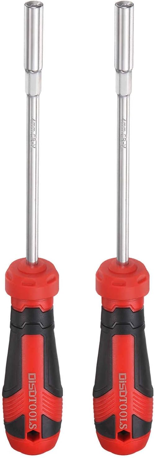 HARFINGTON 2 Pcs Metric Nut Driver 4mm CR-V Non-Magnetic Tip Hollow Shafts Hex Socket Screwdriver with Anti-Slip Handle for Automobile Repair Bit Driver