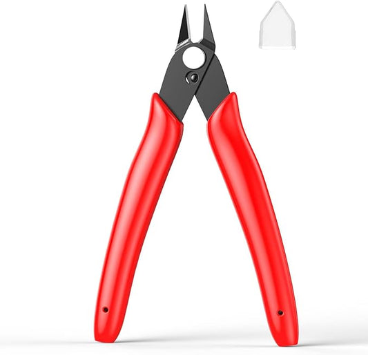 BOENFU Precision Wire Cutter Zip Tie Cutters Flush Cutters Nippers Small Side Cutting Pliers for 3d Print, Plastic Models, Jewelry, Electronics, Red, 1-Pack