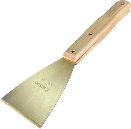 WEDO Brass Putty Knife,3" Paint Scraper,Length 12",Safety Scraper Tool,Spackle Knife,Long Wood Handle,Brass Material,Taping Knife Tool for Repairing Drywall, Removing Wallpaper, Applying Putty