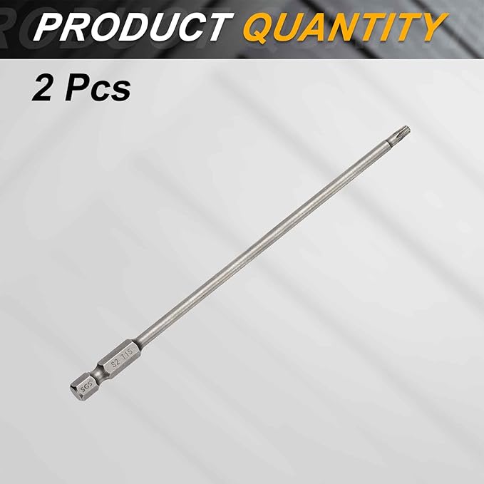 HARFINGTON 2pcs T15 Torx Head Screwdriver Bit 1/4" Hex Shank 6" (150mm) Long Magnetic No Hole Tip Tamper Proof 6 Point Star Screw Driver Drill Bits S2 Steel Industrial Power Screwdrivers
