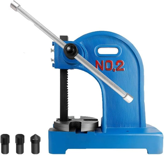 2 Ton Arbor Press with 3 Extra Drifts, Manual Arbor Press Reversible Ram, Heavy-duty Manual Desktop Arbor Press with Removable Steel Anvil 17.32" Height for Metal Cutting/Deforming (2T Blue)