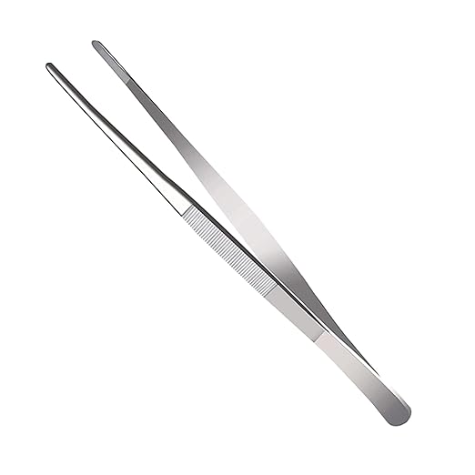 10-Inch Stainless Steel Tweezers with Serrated Tips - Precision Grabber Tongs for Gardening, Kitchen, BBQ, Crafts, Aquarium & Outdoor Use