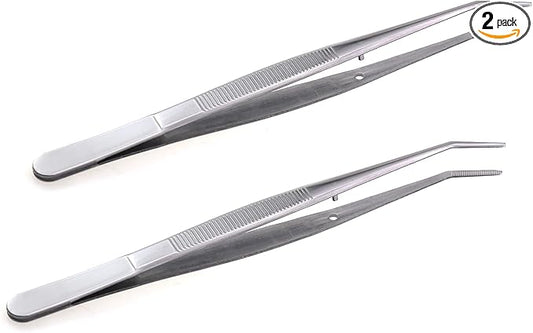 2PCS 6 Inch Multi Purpose Sewing Machine Industrial Grade Stainless Steel Tweezers Set for Threading Needles/Cleaning Fish Tank/Electrical Repair