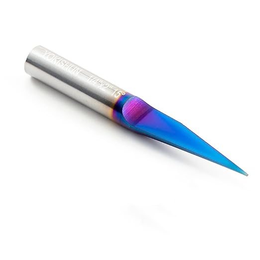 CNC V Bit 15 Degree Engraving Bit 0.005 Tip 1/4 Shank with Nano Blue Coat Solid Carbide V Groove Router Bit for Signmaking Carving