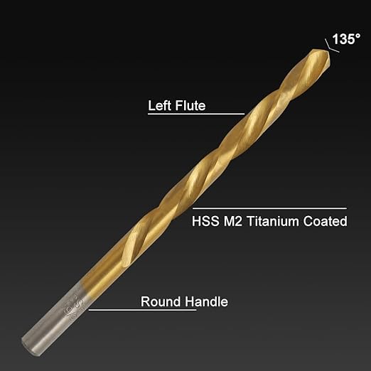 COMOWARE 13pcs Left Hand Drill Bit Set, SAE (1/16" - 1/4"), HSS M2 Drill Bit, 135째 Split Point, Titanium Nitride Coated, Reverse Drills Bits for Metal/Plastic/Wood, with Index Case