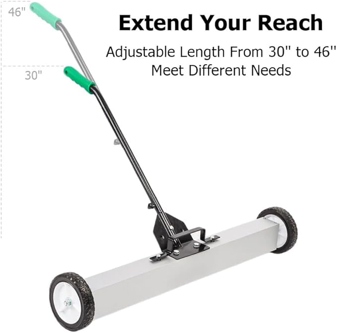 24-Inch Rolling Magnetic Pick-Up Sweeper with Wheels, with Quick Release Latch and Adjustable Long Handle, for Nails Needles Screws Collection, Great for Yard Grass Carpet and Concrete Floor