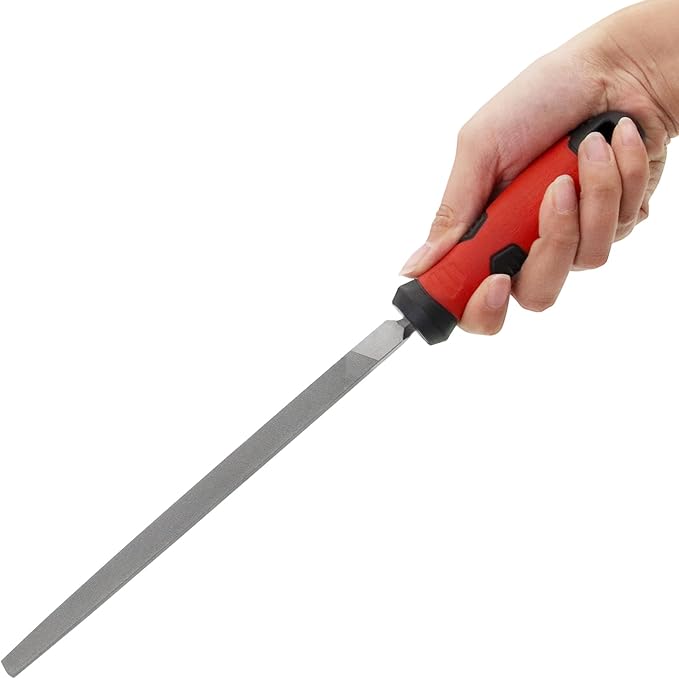 8 Inch Triangle Metal File, Professional Carbon Steel File Tool Metal File with Rubber Anti Slip Handle, Hand Triangle File for Filing or Trimming Holes Ideal for Wood, Metal, Plastic